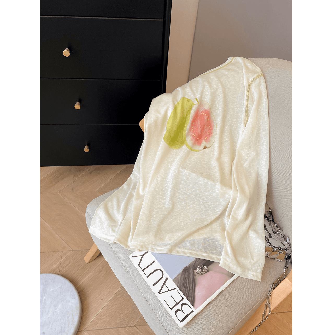 170 톰 글 래 면 눈꽃 35 라이 경기 서울 35 면 30 폴리 에스터 과일 프린트 긴팔 자외선 차단 블라우스 여성 여름 루즈핏 이미지 3