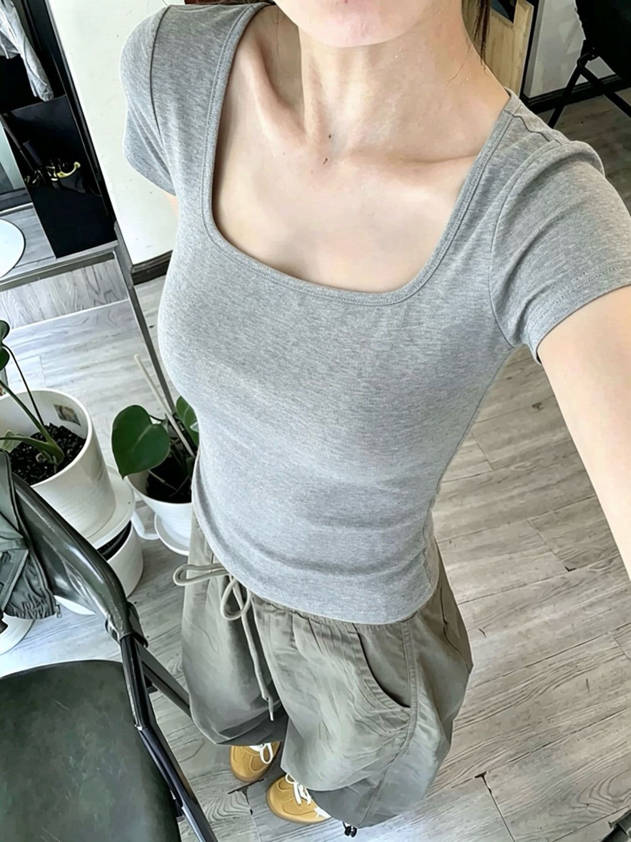 230 톰 글 래 면 리브 45 라이 경기 서울 45 면 10 암모니아 Lun 긍정적 인 어깨 반팔 티셔츠 여성 여름 아메리칸 몸매 가꾸기 맨위 상세 이미지 2
