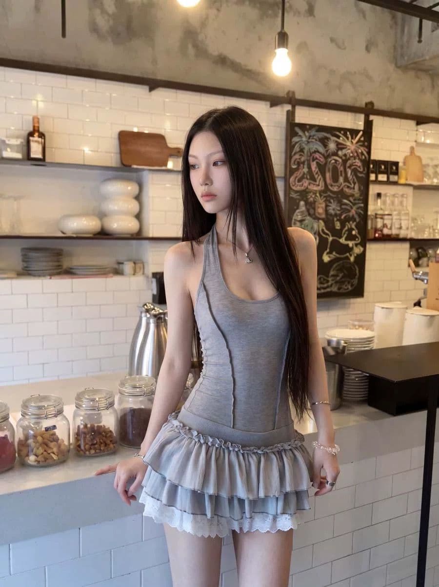 순수한 욕망 섹시함 발레 바람 행침 목 몸매 가꾸기 여성 드레스 여름 한 부서 민소매 쇼트 스타일 케이크 드레스 이미지 3