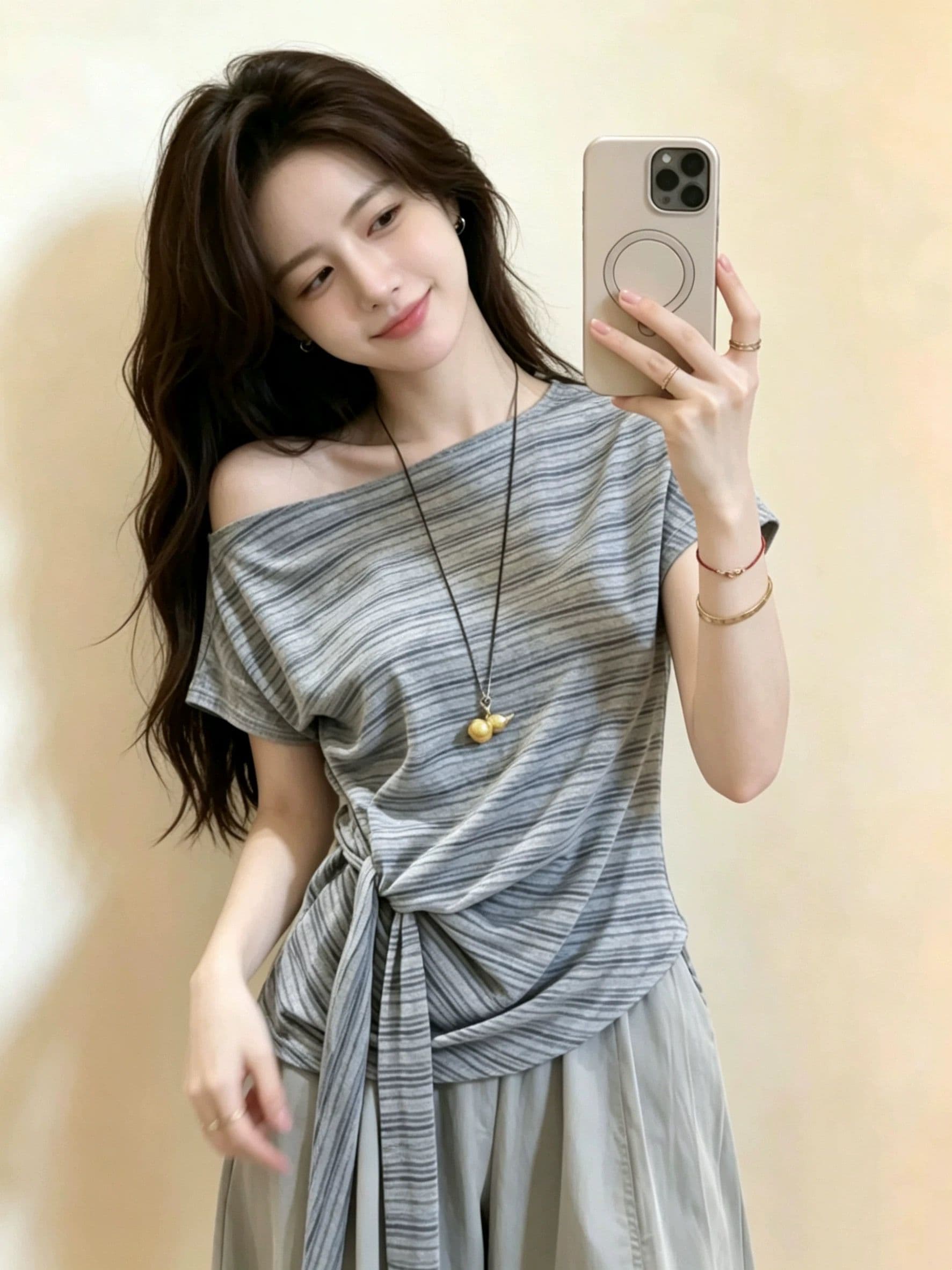 레트로 스트라이프 비스듬한 어깨 스트랩 반팔 티셔츠 여성 새로운 여름 특별 아름다운 꼬집기 허리 위로 의류 착용 가져 가라. 외출용 트렌디 상세 이미지 6