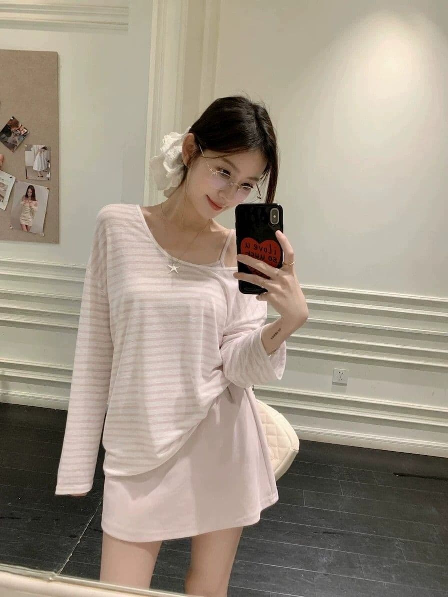 라이 경기 서울 주간 실크 눈꽃 여름 새로운 다용도 루즈핏 느긋한 비스듬한 어깨 긴팔 티셔츠 자외선 차단 맨위 상세 이미지 3