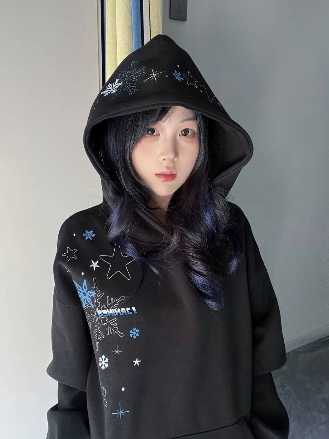 얇은 스타일 털이 있는 순수한 Mianhua 면 복합 후드티 여성 이미지 3