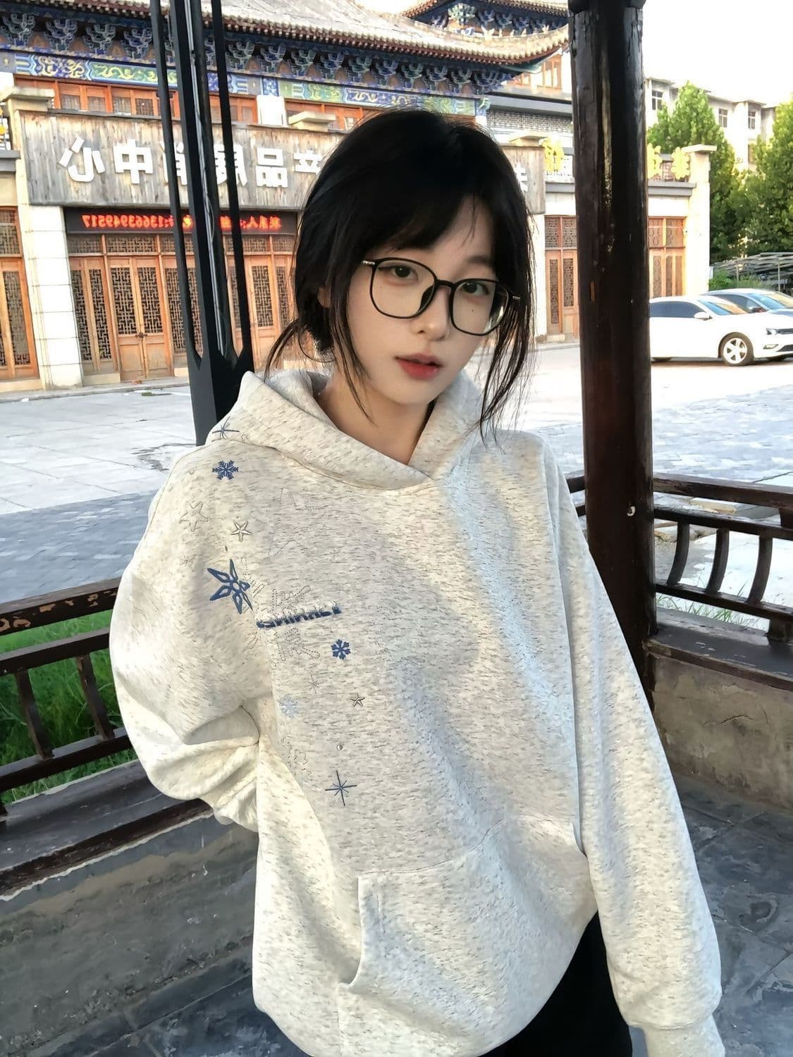얇은 스타일 털이 있는 순수한 Mianhua 면 복합 후드티 여성 이미지 4