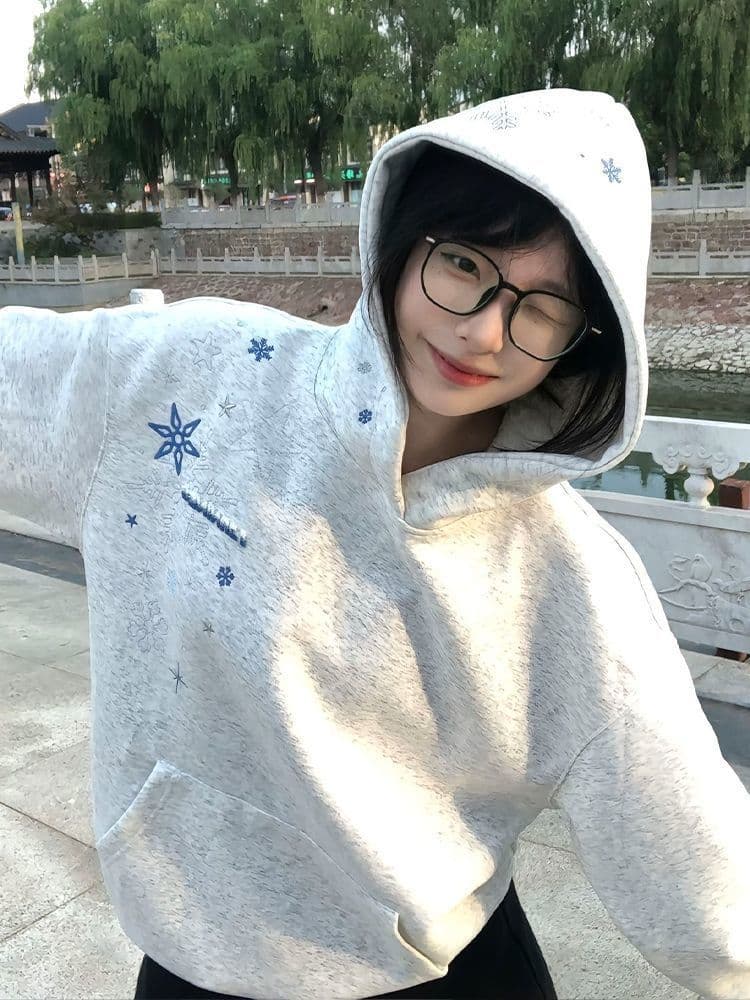 얇은 스타일 털이 있는 순수한 Mianhua 면 복합 후드티 여성 상세 이미지 3