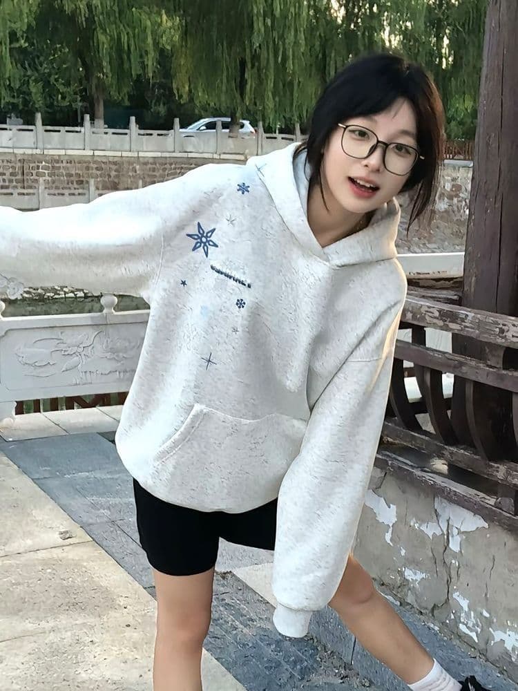 얇은 스타일 털이 있는 순수한 Mianhua 면 복합 후드티 여성 상세 이미지 10