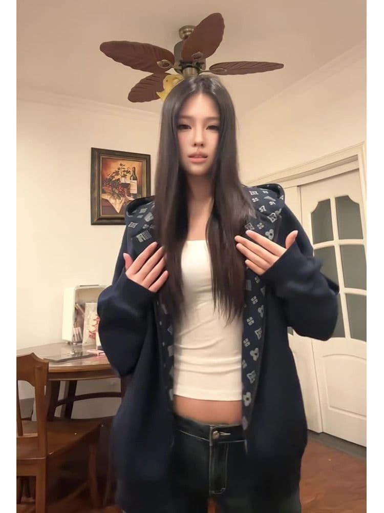 얇은 스타일 털이 있는 인사이드 펌프 원본 천 프린트 원본 솜씨 순수한 Mianhua 면 복합 후드티 여성 이미지 4