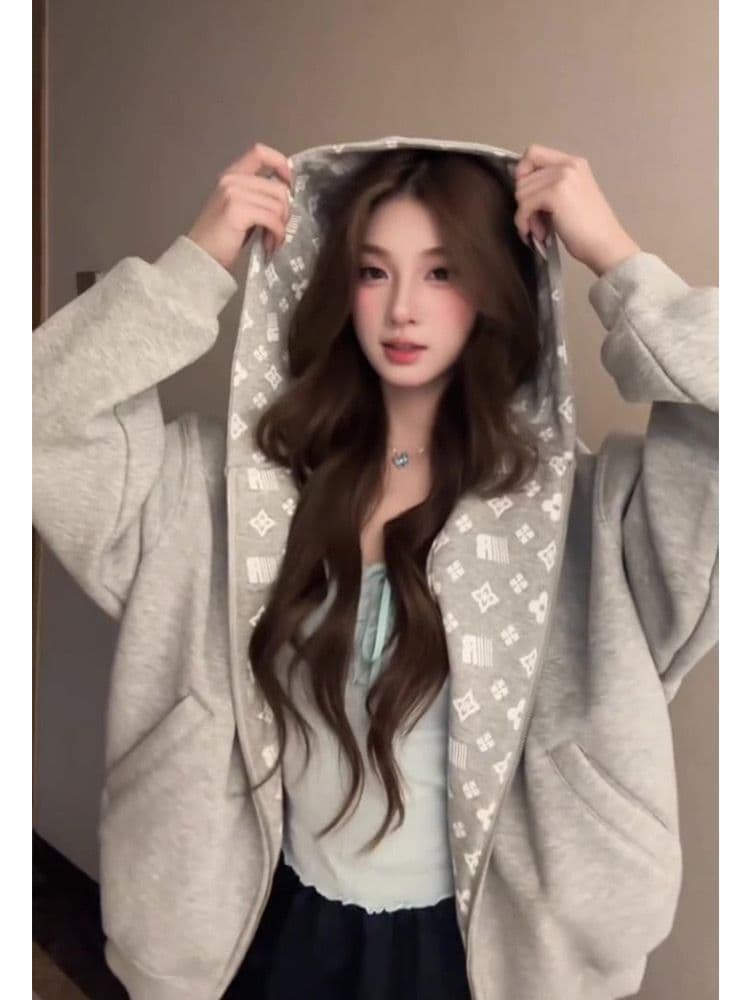 얇은 스타일 털이 있는 인사이드 펌프 원본 천 프린트 원본 솜씨 순수한 Mianhua 면 복합 후드티 여성