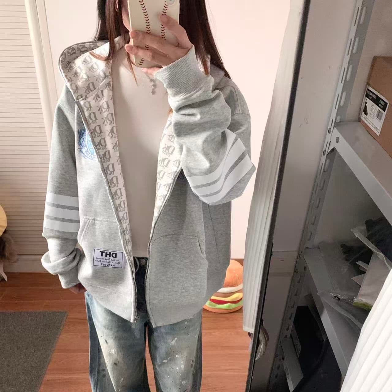 얇은 스타일 자수 프린트 순수한 Mianhua 면 복합 후드티 여성 상세 이미지 3