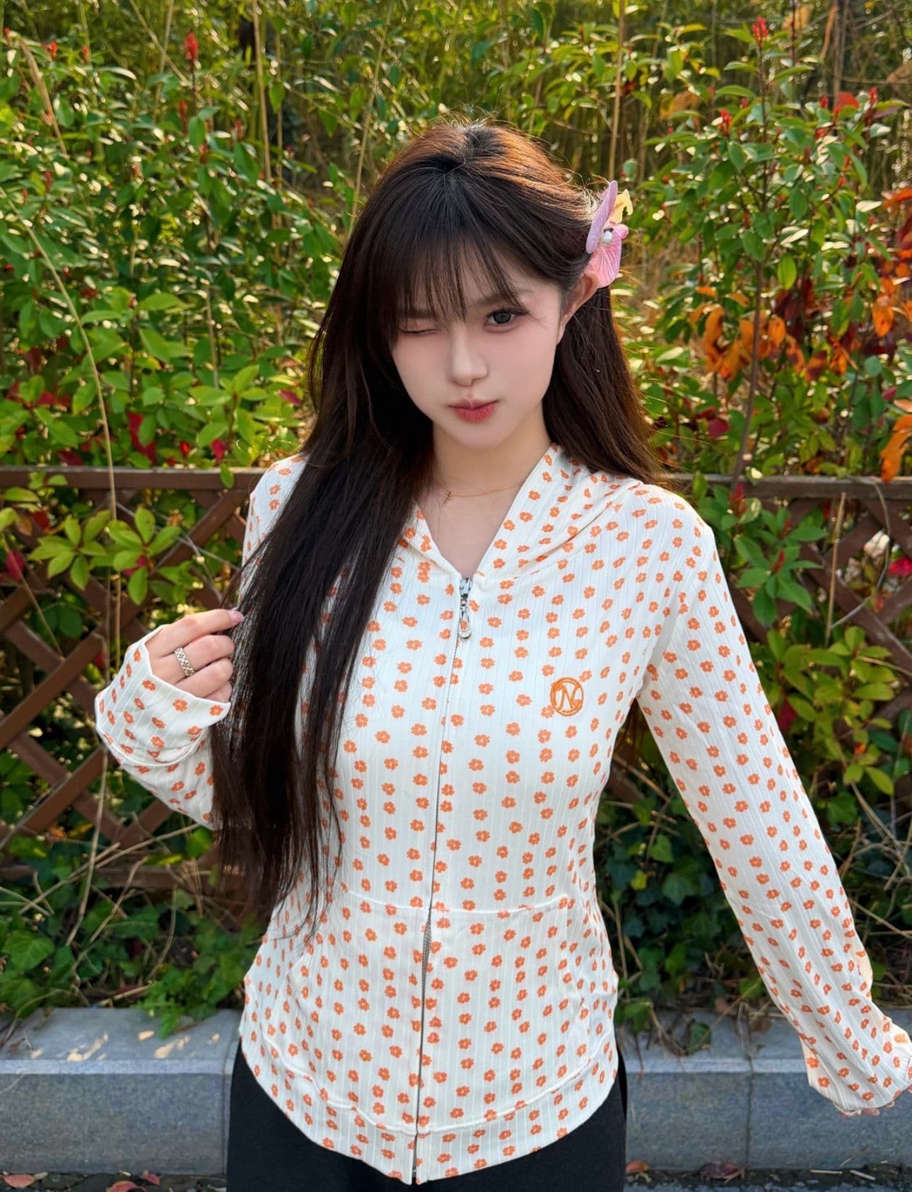 정가 가을 한 부서 품격 데이지 후드 지퍼 여성 코트 여름 몸매 가꾸기 슬림해 보이는 맨위