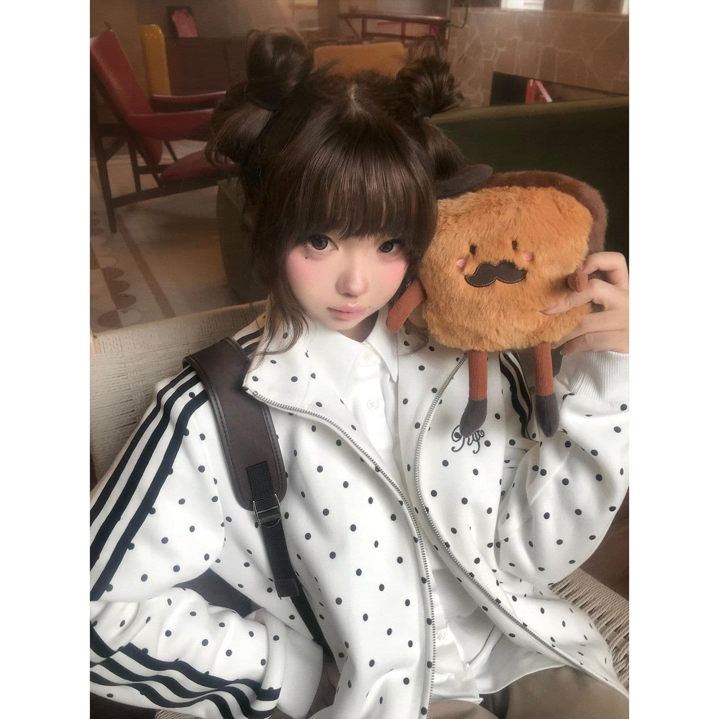 얇은 스타일 백금 지퍼 순수한 Mianhua 면 복합 후드티 여성 상세 이미지 3