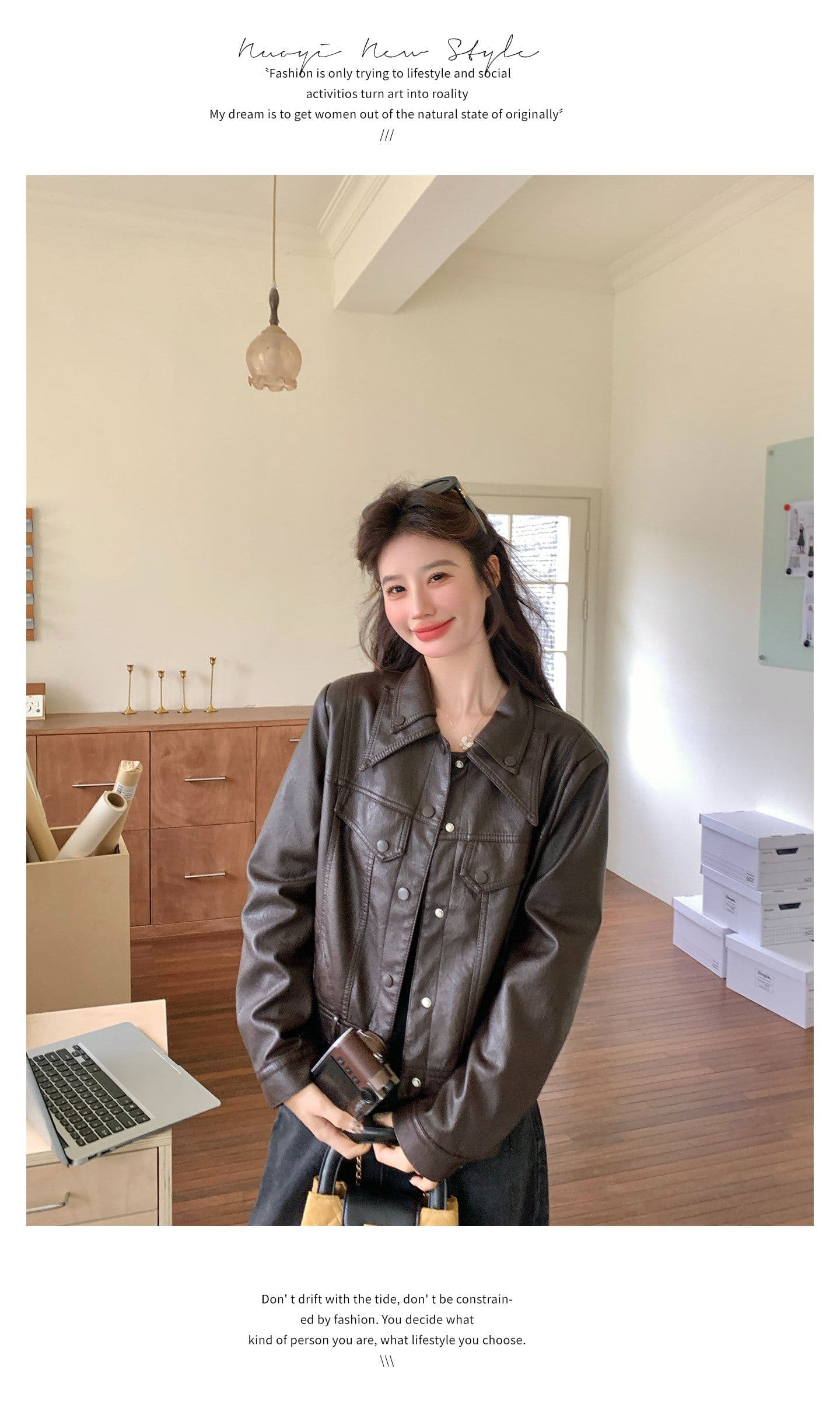 레트로 오토바이 바람 이중층 폴로 칼라 쇼트 스타일 가죽 재킷 여성 2026 가을 새로운 품격 작은 키 가죽 자켓 재킷 상세 이미지 15