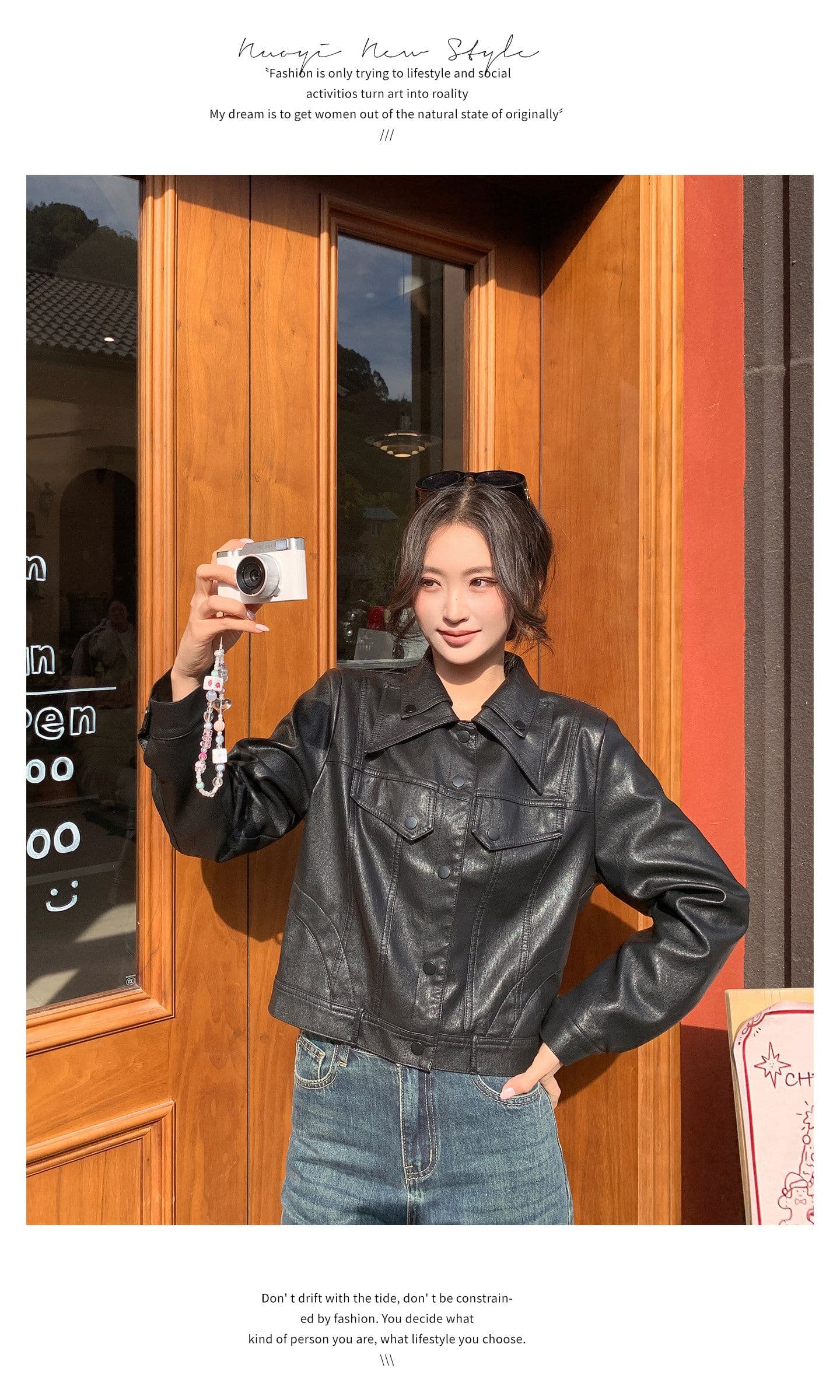 레트로 오토바이 바람 이중층 폴로 칼라 쇼트 스타일 가죽 재킷 여성 2026 가을 새로운 품격 작은 키 가죽 자켓 재킷 상세 이미지 26