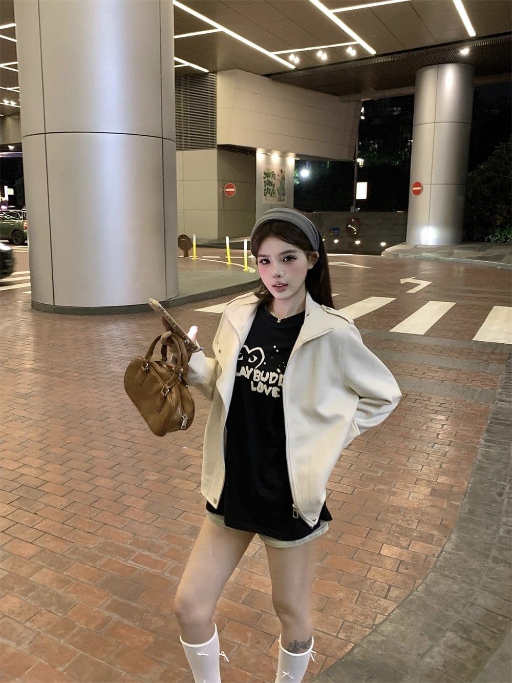 titi 작은 자매 화이트 숙련 된 연인 스웨이드 여성 코트 가을 베이지 색 디자인 센스 오토바이 바람 루즈핏 재킷 상세 이미지 12