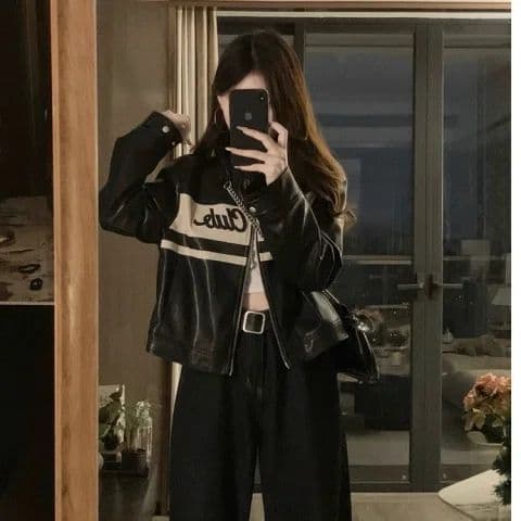 레트로 자수 가죽 재킷 재킷 여성 의류 2026 가을 캐주얼 재킷 지방 mm 표지 고기 슬림해 보이는 맨위