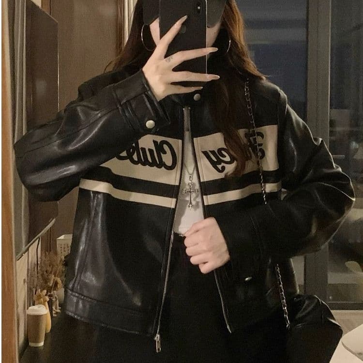 레트로 자수 가죽 재킷 재킷 여성 의류 2026 가을 캐주얼 재킷 지방 mm 표지 고기 슬림해 보이는 맨위 이미지 3