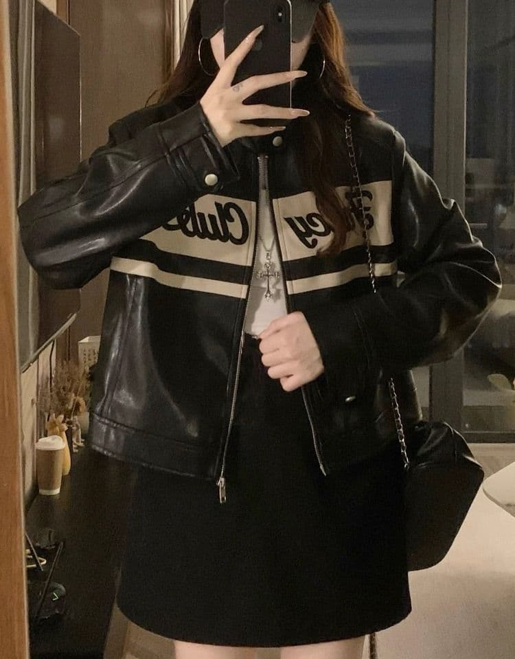 레트로 자수 가죽 재킷 재킷 여성 의류 2026 가을 캐주얼 재킷 지방 mm 표지 고기 슬림해 보이는 맨위 상세 이미지 4
