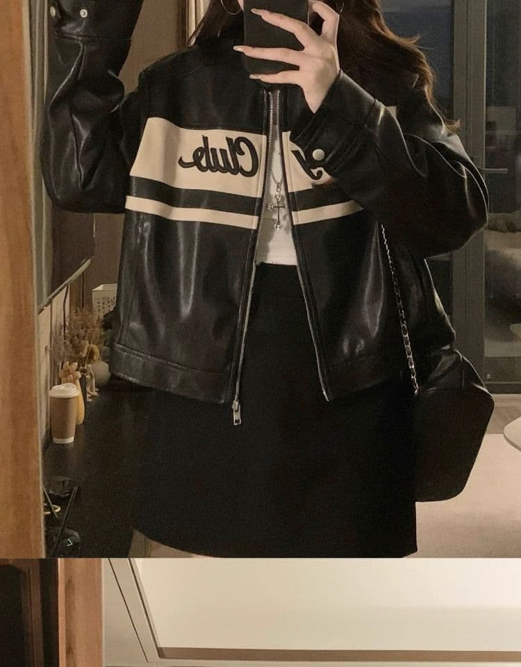 레트로 자수 가죽 재킷 재킷 여성 의류 2026 가을 캐주얼 재킷 지방 mm 표지 고기 슬림해 보이는 맨위 상세 이미지 7