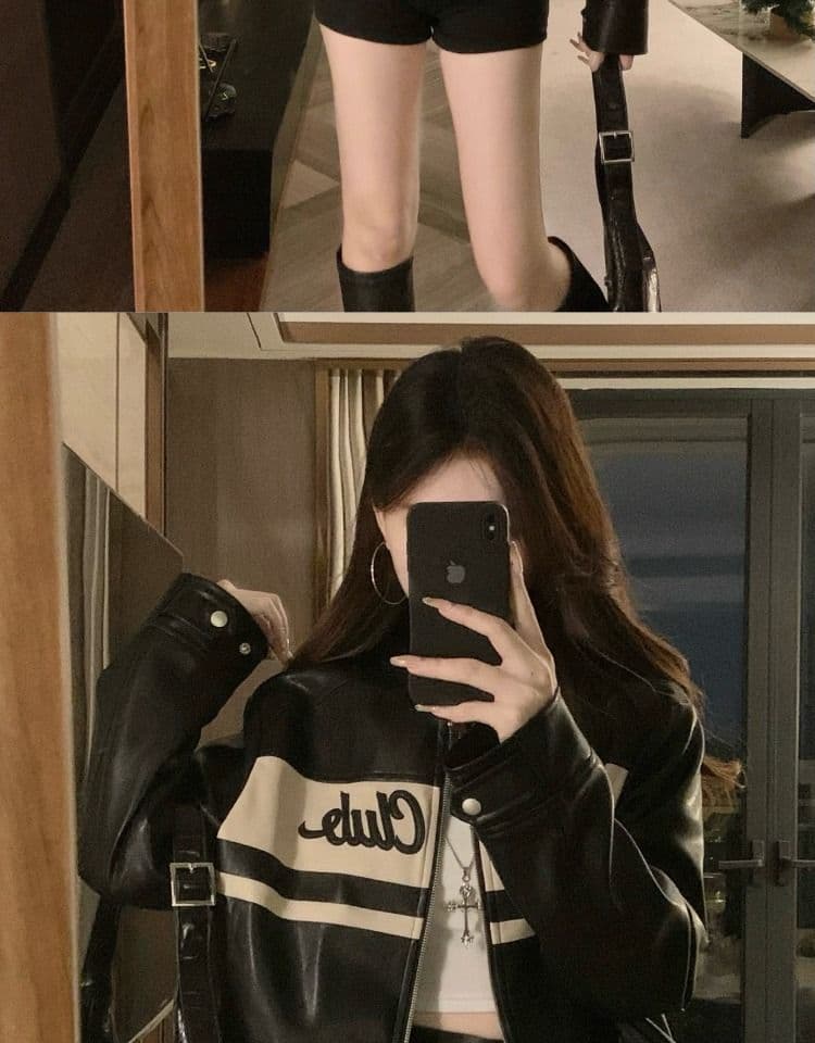 레트로 자수 가죽 재킷 재킷 여성 의류 2026 가을 캐주얼 재킷 지방 mm 표지 고기 슬림해 보이는 맨위 상세 이미지 10