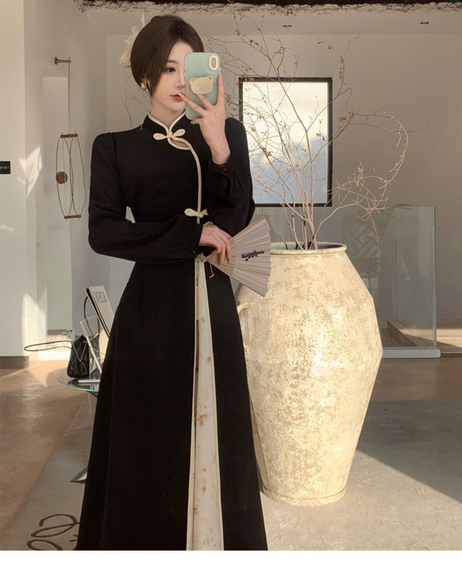 이른 가을 새로운 중식 국풍 레트로 개선 치파오 치마 여성 의류 빅 사이즈 지방 mm 유럽과 미국 긴팔 하이웨이스트 드레스 이미지 2
