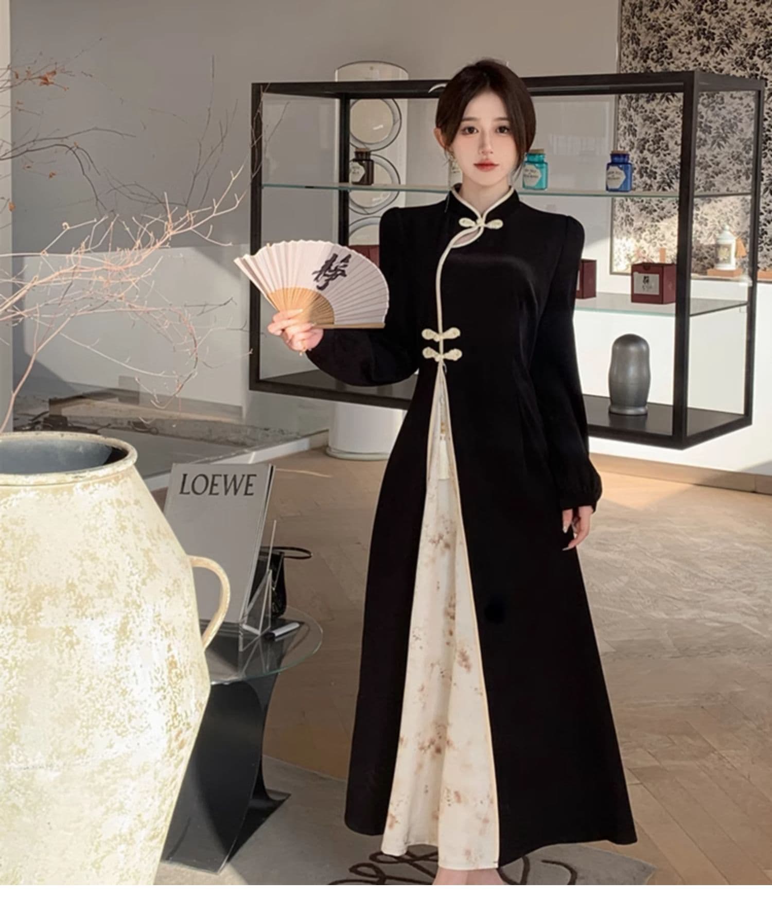 이른 가을 새로운 중식 국풍 레트로 개선 치파오 치마 여성 의류 빅 사이즈 지방 mm 유럽과 미국 긴팔 하이웨이스트 드레스 상세 이미지 10