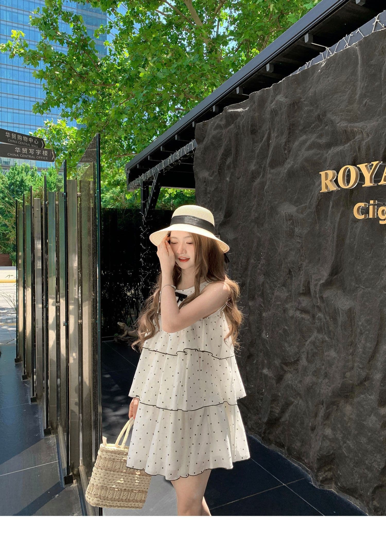 프랑스식 순수한 욕망 행침 목 도트 무늬 케이크 여성 드레스 여름 나비 매듭 민소매 루즈핏 연령 감소 프릴 짧은 치마 상세 이미지 6