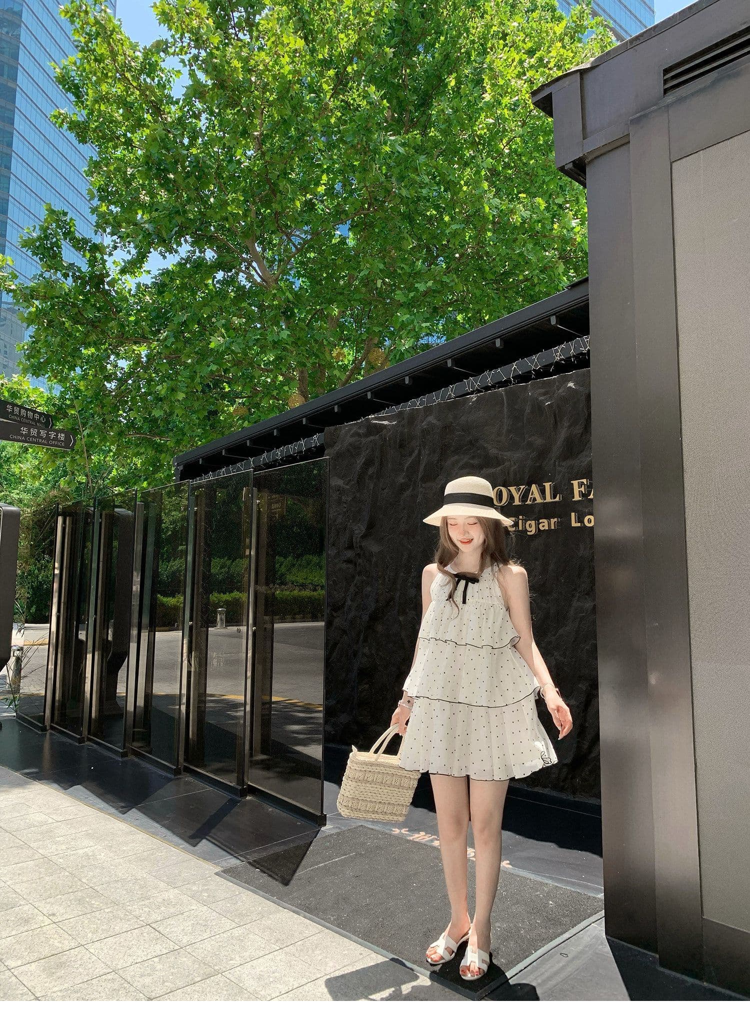프랑스식 순수한 욕망 행침 목 도트 무늬 케이크 여성 드레스 여름 나비 매듭 민소매 루즈핏 연령 감소 프릴 짧은 치마 상세 이미지 7