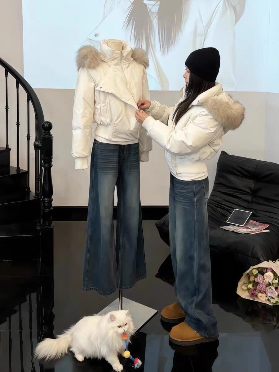 블루스 순간 여우 모피 칼라 쇼트 스타일 자이언트 잘 생긴 다운 재킷 여성 머저리 작은 키 재킷 새로운 코튼 자켓 이미지 5