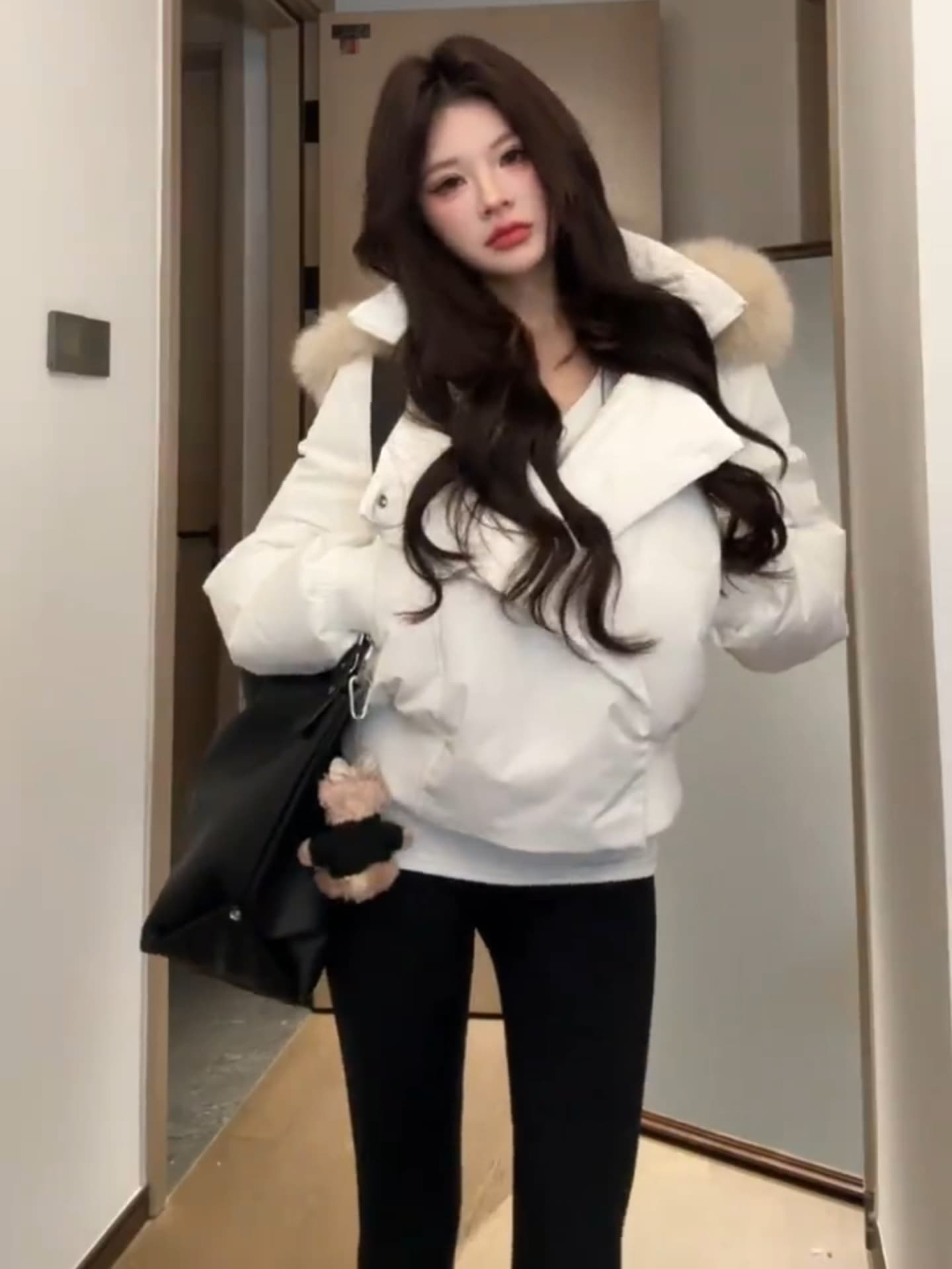 블루스 순간 여우 모피 칼라 쇼트 스타일 자이언트 잘 생긴 다운 재킷 여성 머저리 작은 키 재킷 새로운 코튼 자켓 상세 이미지 10