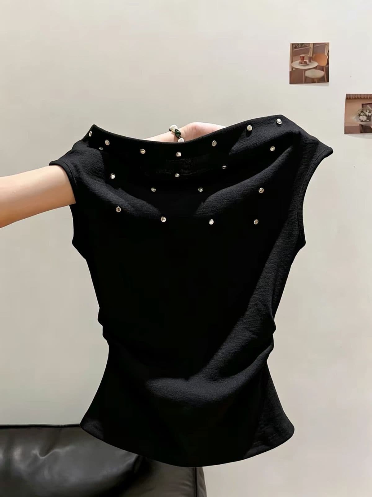 260 그램 훌륭함 면 리브 46 접착제 46 면 8 암모니아 Lun 보트넥 오프숄더 티셔츠 여성 여름 허리 수축 민소매 맨위 상세 이미지 10