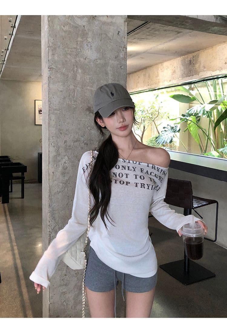 라이 경기 서울 눈꽃 면 자외선 차단 블라우스 여성 여름 긴팔 티셔츠 핫걸 화이트 오프숄더 비스듬한 어깨 의류 상세 이미지 3