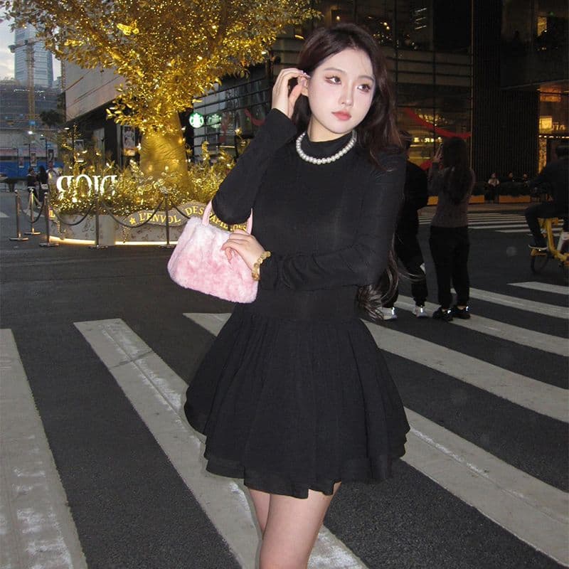 260 그램 사람들 면 리브 3층 치마 하나 그는 벤 바람 검정색 반하이넥 인사이드 가져 가라. 허리 수축 슬림해 보이는 퍼프 스커트 이미지 2
