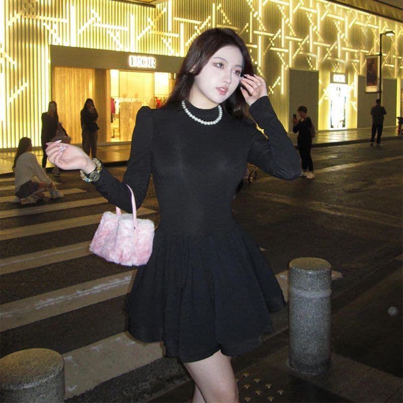 260 그램 사람들 면 리브 3층 치마 하나 그는 벤 바람 검정색 반하이넥 인사이드 가져 가라. 허리 수축 슬림해 보이는 퍼프 스커트 이미지 3