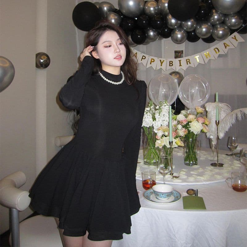 260 그램 사람들 면 리브 3층 치마 하나 그는 벤 바람 검정색 반하이넥 인사이드 가져 가라. 허리 수축 슬림해 보이는 퍼프 스커트 이미지 4