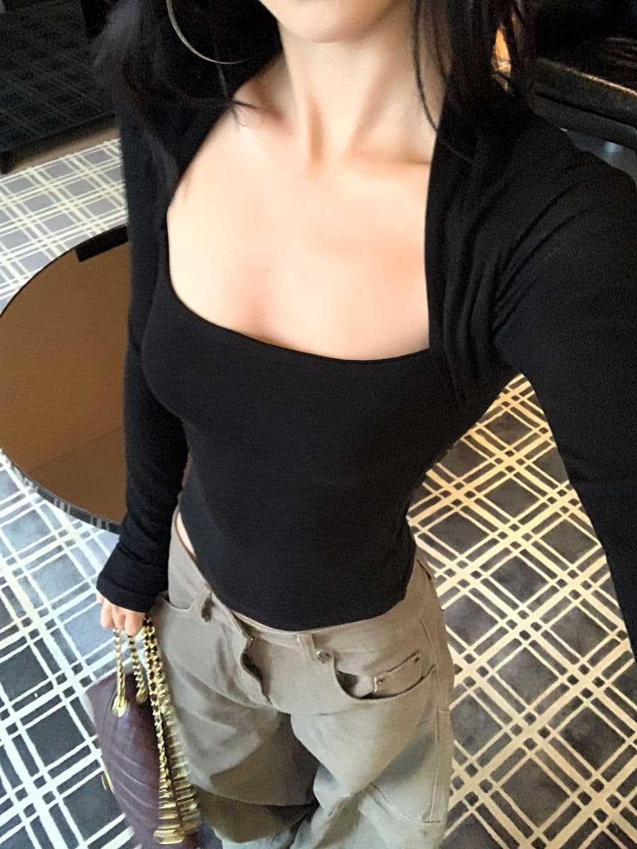 원본 것 이전 너비 이중층 핫걸 검정색 몸매 가꾸기 슬림해 보이는 긴팔 티셔츠 가을 인사이드 잡아라. 의류 여성 상세 이미지 13
