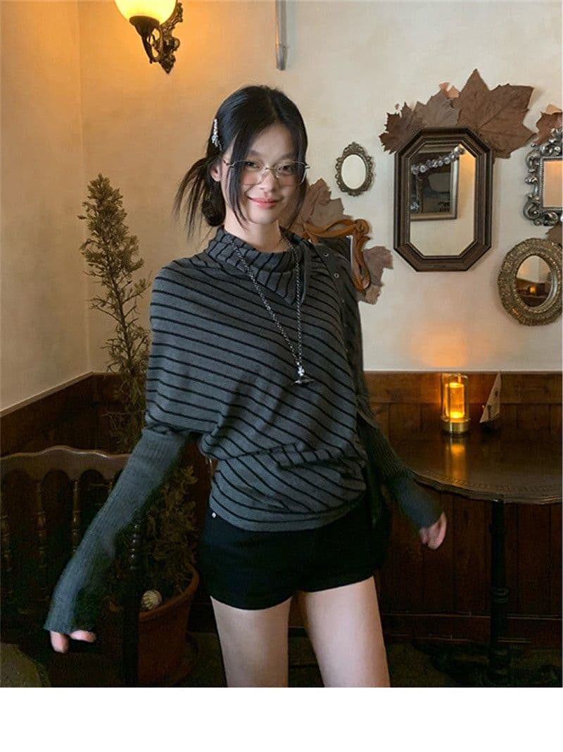 원본 품질 자이언트 잘 생긴 가을 착용 가져 가라. 한 부서 배트윙 소매 빅 사이즈 루즈핏 슬림해 보이는 긴팔 맨위 상세 이미지 10