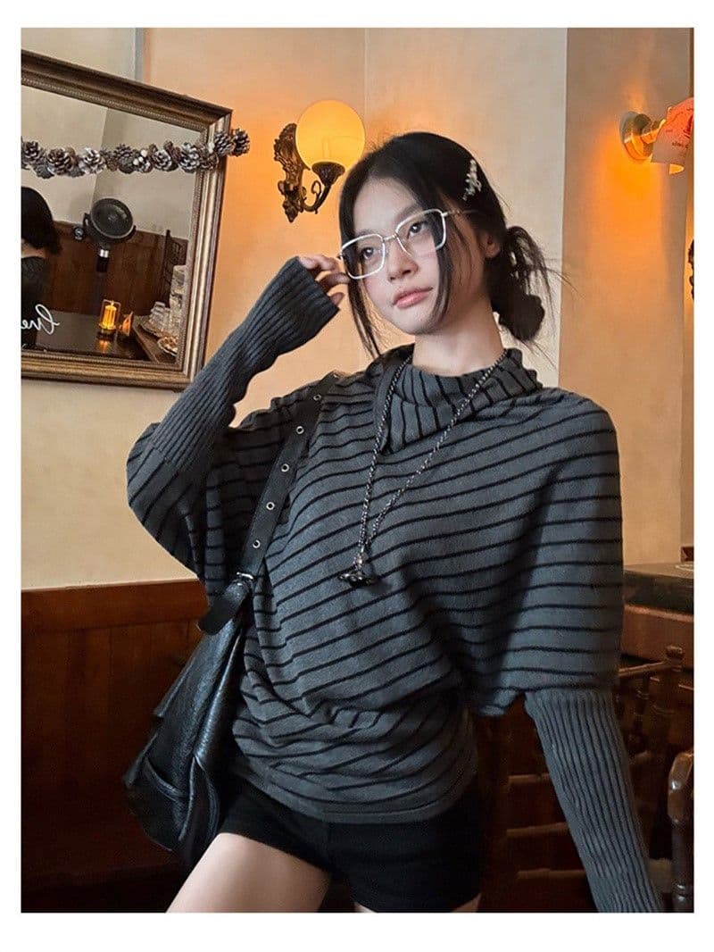 원본 품질 자이언트 잘 생긴 가을 착용 가져 가라. 한 부서 배트윙 소매 빅 사이즈 루즈핏 슬림해 보이는 긴팔 맨위 상세 이미지 12