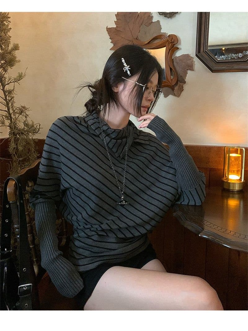 원본 품질 자이언트 잘 생긴 가을 착용 가져 가라. 한 부서 배트윙 소매 빅 사이즈 루즈핏 슬림해 보이는 긴팔 맨위 상세 이미지 16