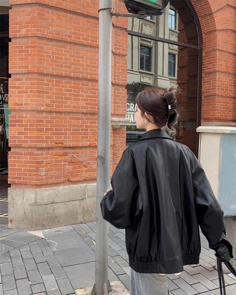 원본 것 가을 브라운 가죽 재킷 여성 코트 작은 키 항구 바람 레트로 아메리칸 가죽 자켓 아름다움 라드. 오토바이 상세 이미지 12