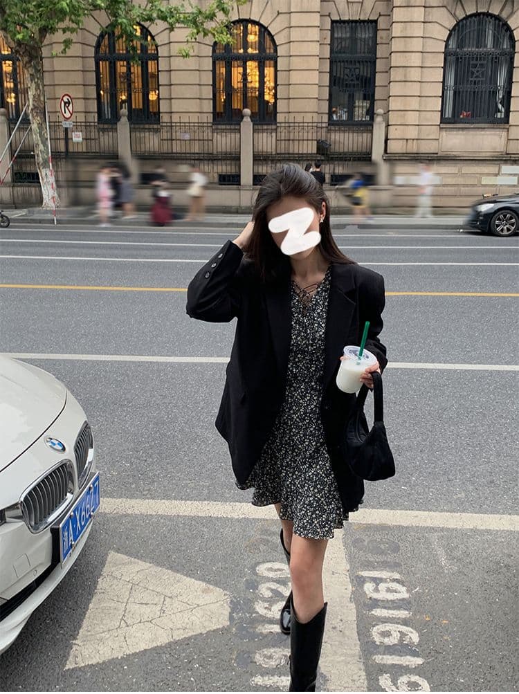 원본 것 고급 센스 검정색 정장 여성 코트 가을 새로운 한국 스타일 루즈핏 작은 키 정장 맨위 상세 이미지 10