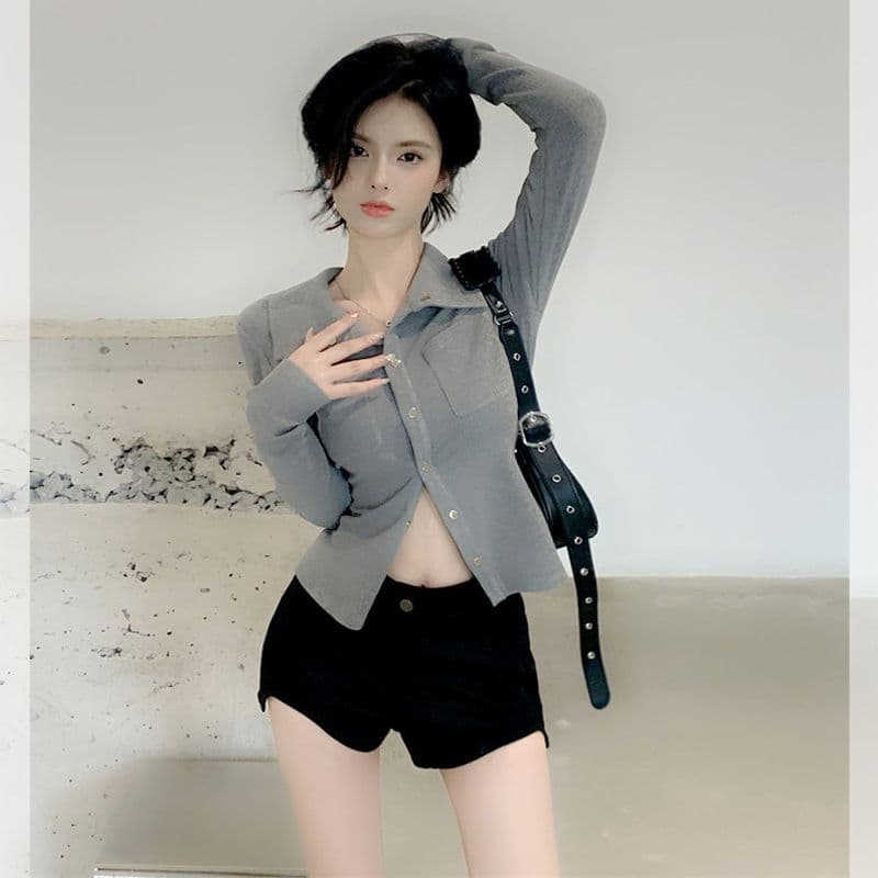 가을 니트 긴 소매 셔츠 디자인 센스 작은 대중 POLO 칼라 순수한 욕망 품격 몸매 가꾸기 슬림해 보이는 맨위 이미지 2