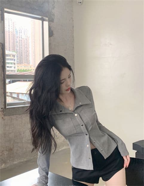 가을 니트 긴 소매 셔츠 디자인 센스 작은 대중 POLO 칼라 순수한 욕망 품격 몸매 가꾸기 슬림해 보이는 맨위 상세 이미지 3