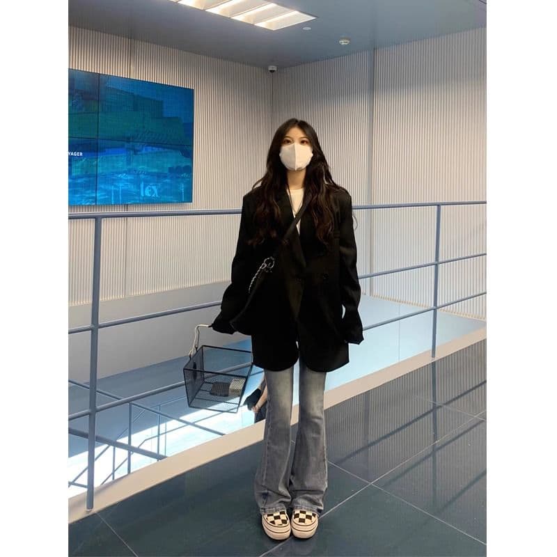 고급 센스 검정색 정장 여성 코트 가을 2026 새로운 한 부서 작은 키 루즈핏 정장 맨위