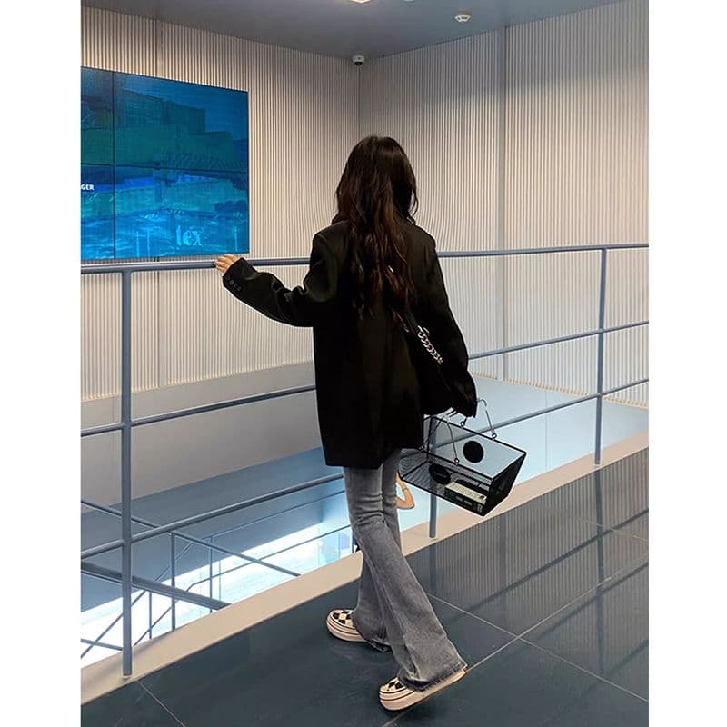 고급 센스 검정색 정장 여성 코트 가을 2026 새로운 한 부서 작은 키 루즈핏 정장 맨위 이미지 4