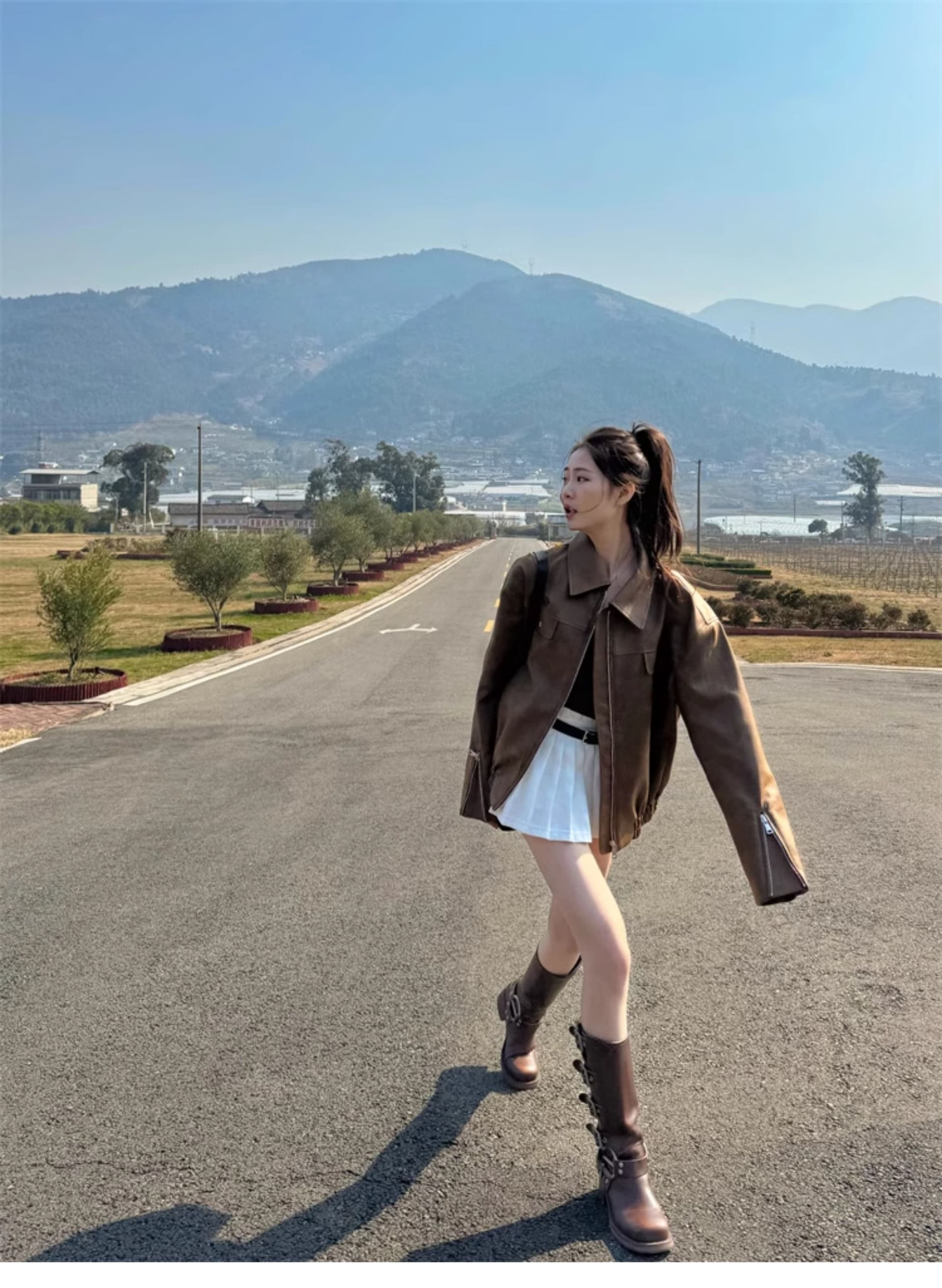 아메리칸 레트로 브라운 가죽 재킷 여성 코트 가을 2026 새로운 쇼트 스타일 고급 센스 작은 키 조기 봄 재킷 상세 이미지 2
