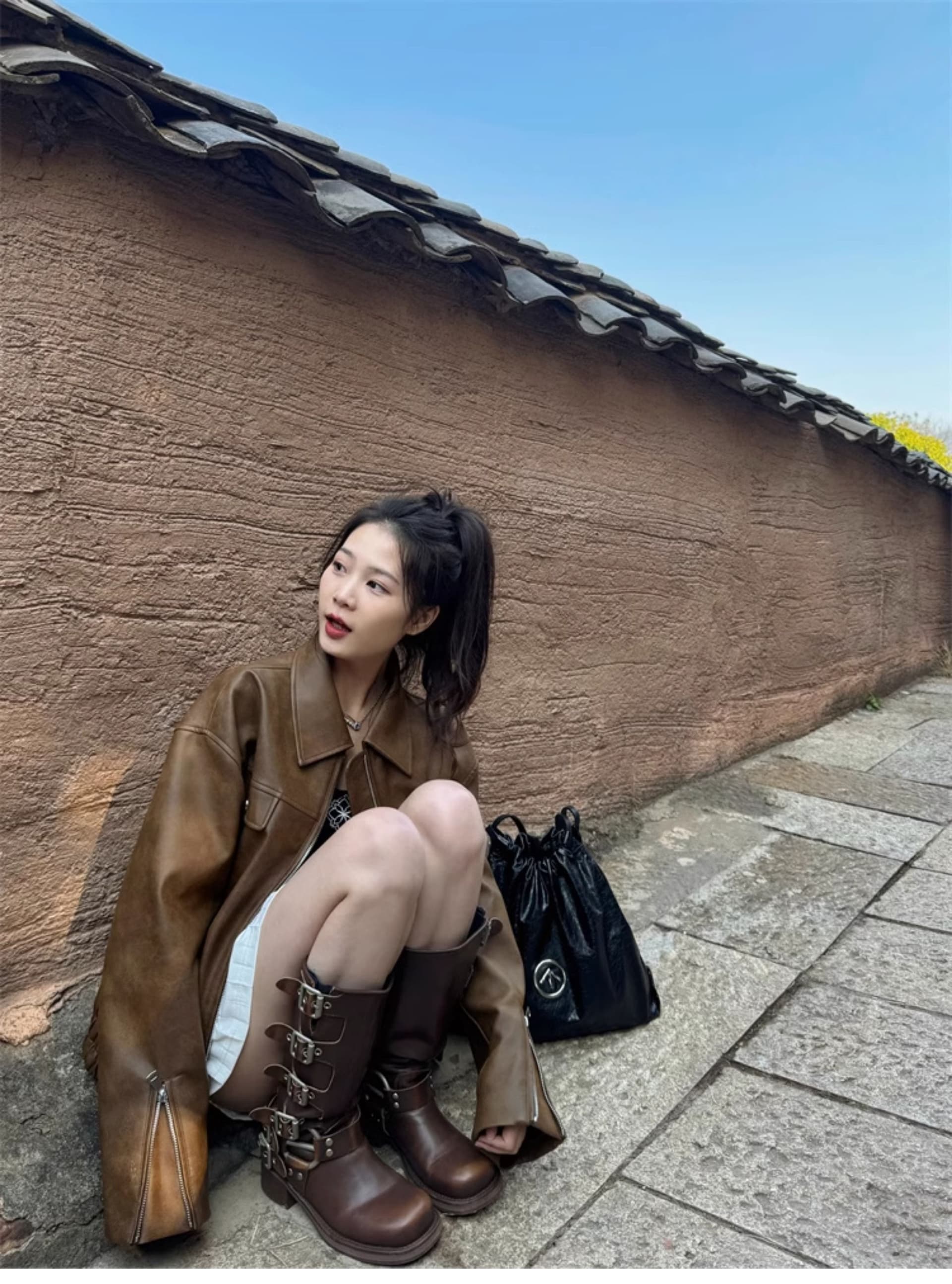 아메리칸 레트로 브라운 가죽 재킷 여성 코트 가을 2026 새로운 쇼트 스타일 고급 센스 작은 키 조기 봄 재킷 상세 이미지 5