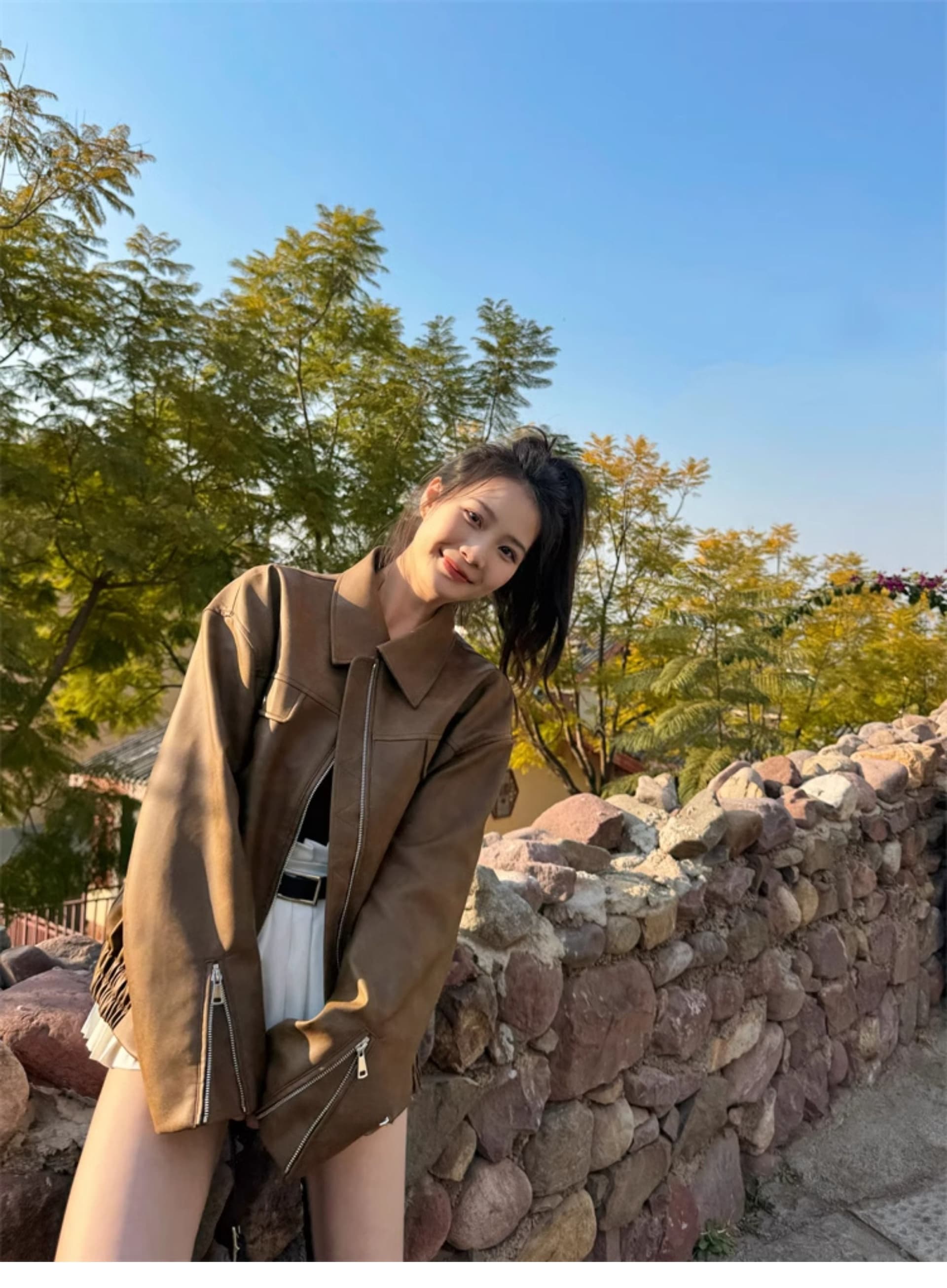 아메리칸 레트로 브라운 가죽 재킷 여성 코트 가을 2026 새로운 쇼트 스타일 고급 센스 작은 키 조기 봄 재킷 상세 이미지 10