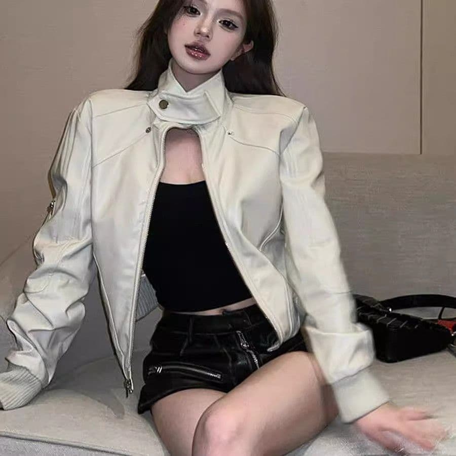 아메리칸 레트로 쇼트 스타일 여성 코트 2026 년 가을 새로운 pu 가죽 재킷 디자인 센스 작은 대중 오토바이 가죽 자켓 트렌디 이미지 4