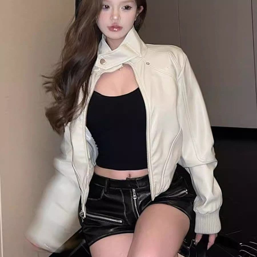 아메리칸 레트로 쇼트 스타일 여성 코트 2026 년 가을 새로운 pu 가죽 재킷 디자인 센스 작은 대중 오토바이 가죽 자켓 트렌디 이미지 3