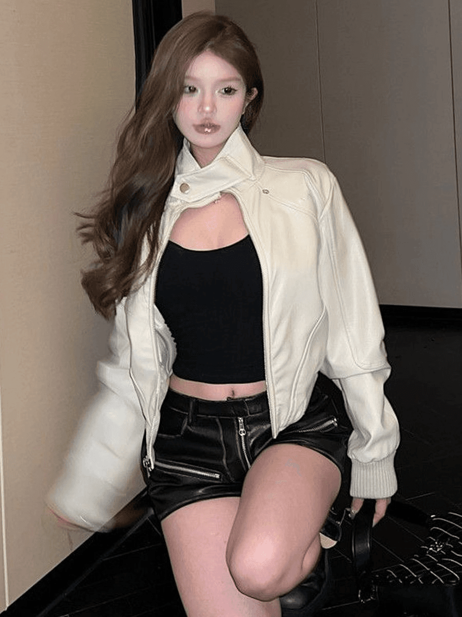 아메리칸 레트로 쇼트 스타일 여성 코트 2026 년 가을 새로운 pu 가죽 재킷 디자인 센스 작은 대중 오토바이 가죽 자켓 트렌디 상세 이미지 6