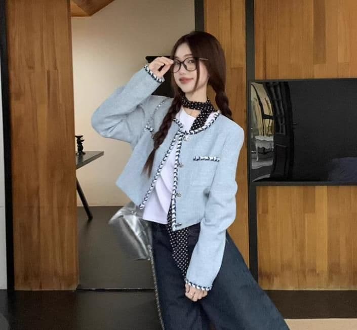 작은 샤넬 스타일 트위드 쇼트 스타일 긴팔 여성 코트 가을 새로운 명문 여성 품격 디자인 센스 작은 대중 Chic 맨위 이미지 3